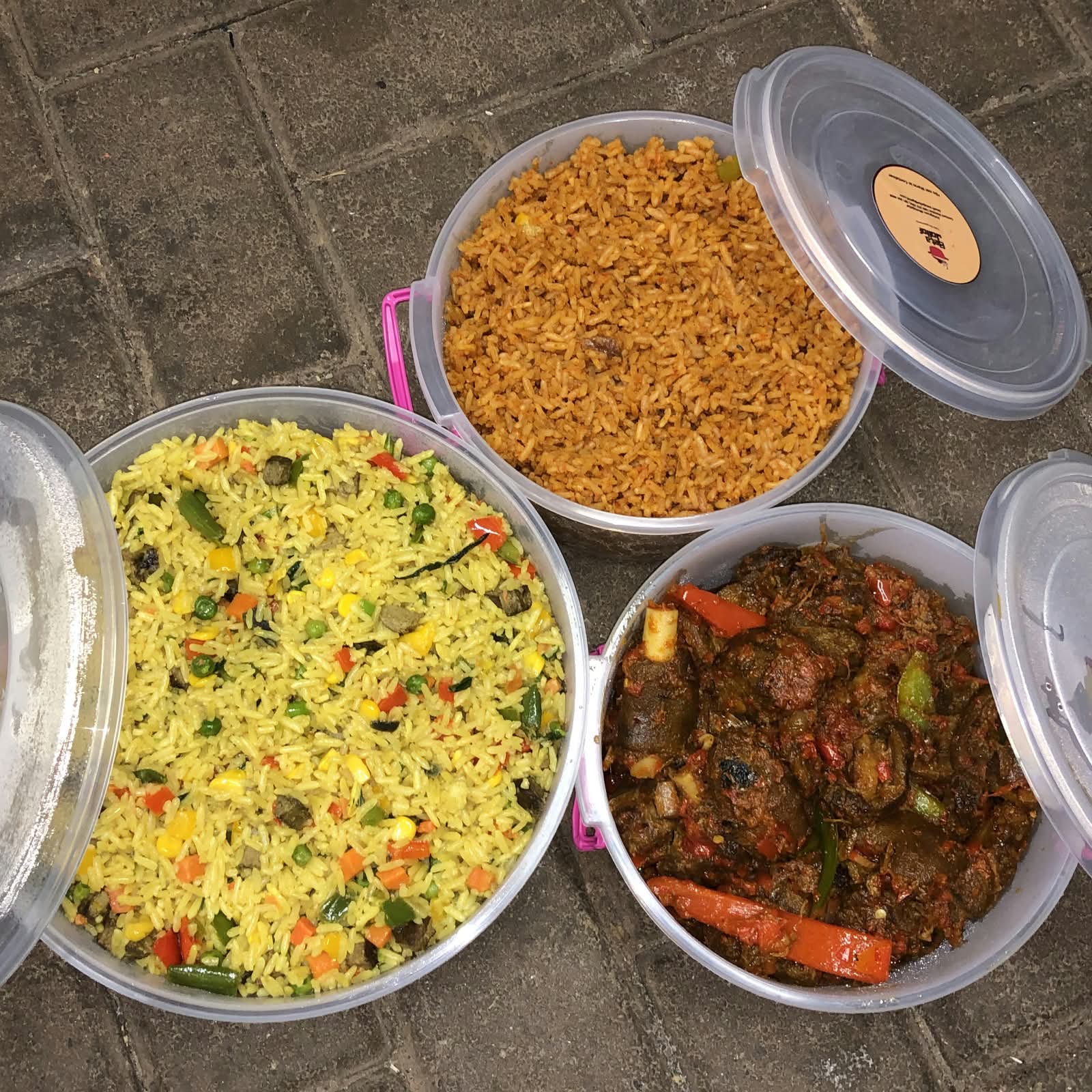 Customer order with rice, vegetables and stew
